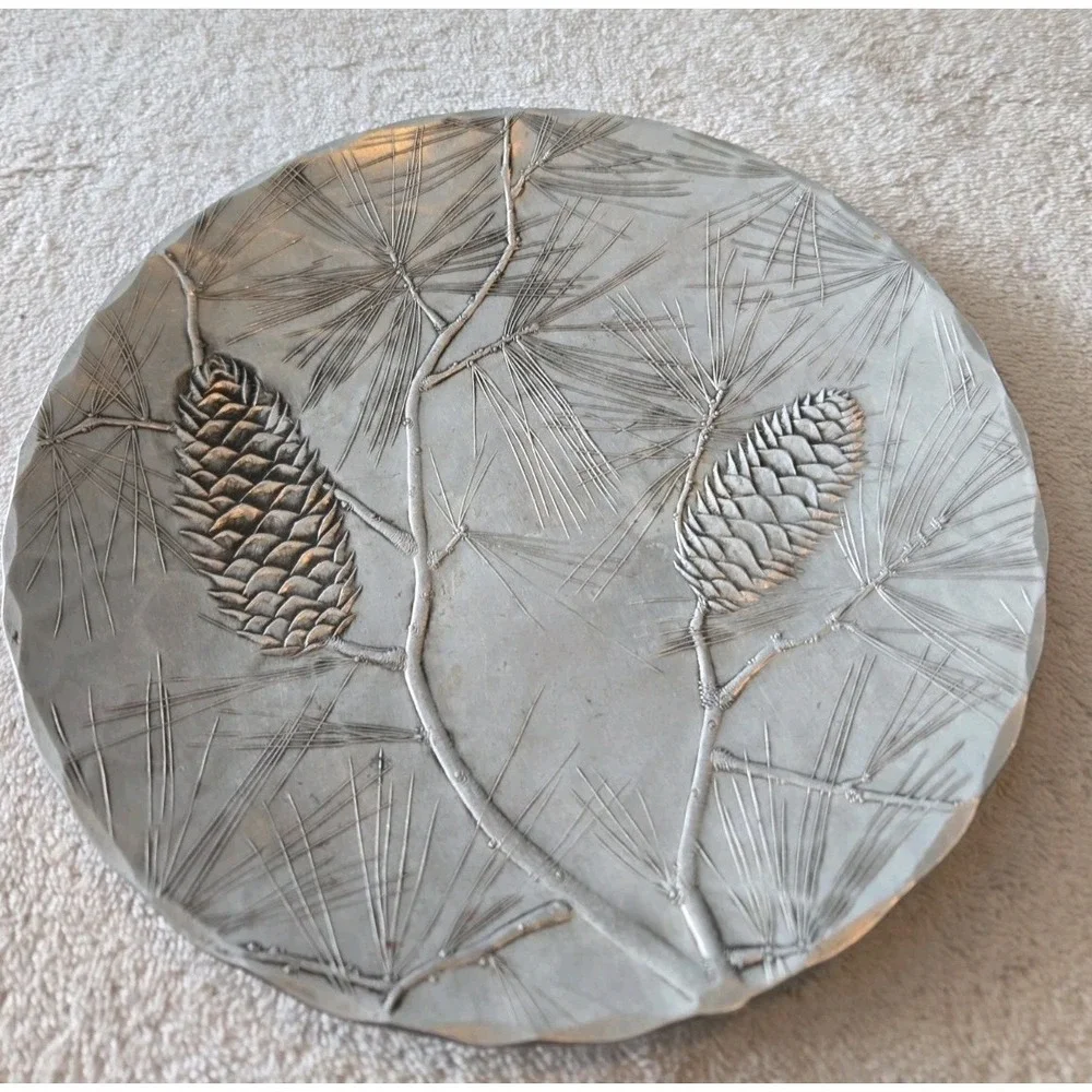 Vintage Early Wendell August Forge 890 Plate Pine Cone Design 9